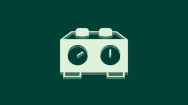 Beyaz Zaman satranç saati simgesi yeşil arka planda izole edildi. Spor malzemeleri. 4K Video hareketli grafik canlandırması.