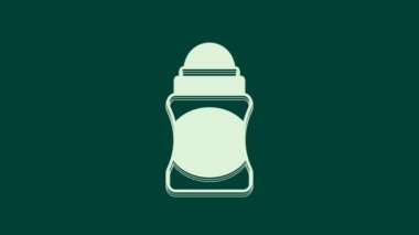 Beyaz terleme önleyici deodorant rulo ikonu yeşil arka planda izole edildi. Vücut hijyeni için kozmetik. 4K Video hareketli grafik canlandırması.
