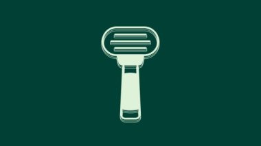 Yeşil arka planda beyaz tıraş makinesi simgesi izole edildi. 4K Video hareketli grafik canlandırması.