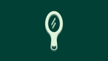 Beyaz El ayna simgesi yeşil arkaplanda izole edildi. 4K Video hareketli grafik canlandırması.