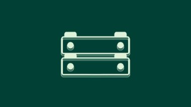 Yeşil arka planda beyaz tahta kutu simgesi izole edildi. Market sepeti, depo sandığı. Sebzeler ve ürünler için boş ahşap kap. 4K Video hareketli grafik canlandırması.