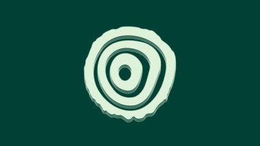 Beyaz Ağaç halka simgesi yeşil arkaplanda izole edildi. Ahşap kesit. 4K Video hareketli grafik canlandırması.