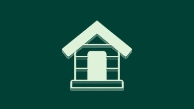 Beyaz Köpek Evi simgesi yeşil arka planda izole edildi. Köpek kulübesi. 4K Video hareketli grafik canlandırması.