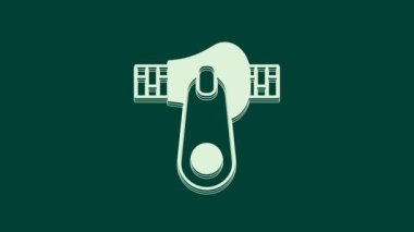 Yeşil arkaplanda beyaz fermuar simgesi izole edildi. 4K Video hareketli grafik canlandırması.