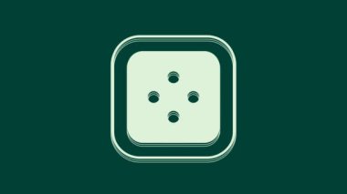 Giysi simgesi için beyaz dikiş düğmesi yeşil arkaplanda izole edildi. Giysi düğmesi. 4K Video hareketli grafik canlandırması.