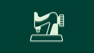 Yeşil arkaplanda beyaz dikiş makinesi simgesi var. 4K Video hareketli grafik canlandırması.