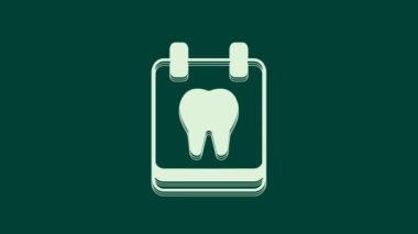 Yeşil arka planda diş simgesine sahip beyaz takvim. Uluslararası Diş Hekimleri Günü, 6 Mart. Mart tatili takvimi. 4K Video hareketli grafik canlandırması.