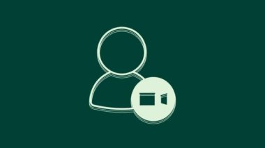 Beyaz Görüntü sohbet konferansı simgesi yeşil arkaplanda izole edildi. Çevrimiçi iş görüşmesi formu. Uzak proje yönetimi. 4K Video hareketli grafik canlandırması.