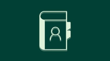 Yeşil arkaplanda beyaz telefon rehberi simgesi izole edildi. Adres defteri. Telefon rehberi. 4K Video hareketli grafik canlandırması.