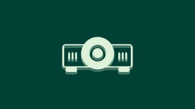 Beyaz sunum, film, film, medya projektör ikonu yeşil arka planda izole edildi. 4K Video hareketli grafik canlandırması.