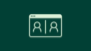 Beyaz Görüntü sohbet konferansı simgesi yeşil arkaplanda izole edildi. Çevrimiçi iş görüşmesi formu. Uzak proje yönetimi. 4K Video hareketli grafik canlandırması.