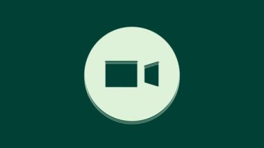 Beyaz Görüntü sohbet konferansı simgesi yeşil arkaplanda izole edildi. Çevrimiçi iş görüşmesi formu. Uzak proje yönetimi. 4K Video hareketli grafik canlandırması.