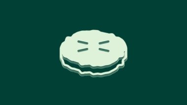 Beyaz Ev Yapımı Turta ikonu yeşil arka planda izole edildi. 4K Video hareketli grafik canlandırması.