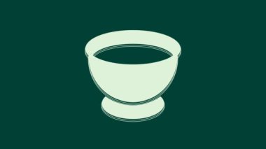 Yeşil arka planda izole edilmiş kase ikonunda beyaz soya sosu. 4K Video hareketli grafik canlandırması.