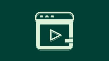 Beyaz Video reklam simgesi yeşil arkaplanda izole edildi. Pazarlama ve tanıtım süreci kavramı. İlgili reklamlar. Sosyal medya reklamcılığı. 4K Video hareketli grafik canlandırması.