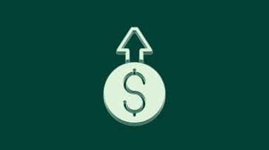 Beyaz Finansal Büyüme Dolar simgesi yeşil arka planda izole. Gelirleri arttırıyorum. 4K Video hareketli grafik canlandırması.
