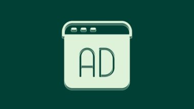 Yeşil arkaplanda beyaz reklam simgesi izole edildi. Pazarlama ve tanıtım süreci kavramı. İlgili reklamlar. Sosyal medya reklamcılığı. 4K Video hareketli grafik canlandırması.
