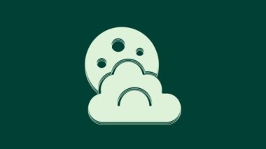 Yeşil arkaplanda ay simgesi olan beyaz bulut. Bulutlu gece işareti. Uyku rüyalarının sembolü. Gece ya da yatak zamanı tabelası. 4K Video hareketli grafik canlandırması.