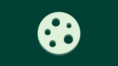 Beyaz Ay simgesi yeşil arkaplanda izole edildi. 4K Video hareketli grafik canlandırması.