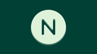 Beyaz Pusula kuzey simgesi yeşil arkaplanda izole edildi. Rüzgâr yön bulma sembolü. Rüzgar gül işareti. 4K Video hareketli grafik canlandırması.