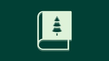 Beyaz Noel kitabı kapağı ya da yeşil arka planda izole edilmiş broşür ikonu. Mutlu Noeller ve mutlu yıllar. 4K Video hareketli grafik canlandırması.