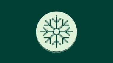 Beyaz Kar Tanesi simgesi yeşil arkaplanda izole edildi. Mutlu Noeller ve mutlu yıllar. 4K Video hareketli grafik canlandırması.