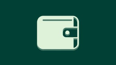 Yeşil arka planda beyaz cüzdan simgesi izole edildi. Çanta ikonu. Nakit tasarruf sembolü. 4K Video hareketli grafik canlandırması.