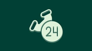 Beyaz Telefon, yeşil arkaplanda 24 saatlik bir destek ikonu var. Tüm gün müşteri destek merkezi. Tam zamanlı çağrı servisi. 4K Video hareketli grafik canlandırması.