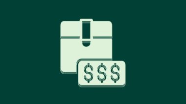 Yeşil arka planda dolar simgesi olan beyaz madde fiyat etiketi. Rozet fiyatına. Dolar sembollü indirim. Reklam etiketi indirimi. 4K Video hareketli grafik canlandırması.