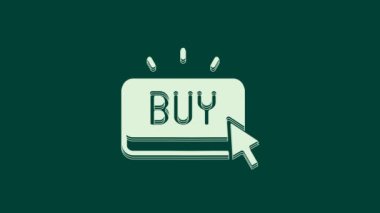 Yeşil arkaplanda White Buy düğmesi simgesi izole edildi. 4K Video hareketli grafik canlandırması.