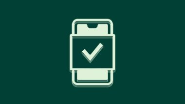 Beyaz Cep telefonu alışveriş simgesi yeşil arka planda izole edildi. İnternetten satın alma sembolü. Süpermarket sepeti sembolü. 4K Video hareketli grafik canlandırması.