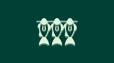 Beyaz kurutulmuş balık ikonu yeşil arka planda izole edilmiş. 4K Video hareketli grafik canlandırması.