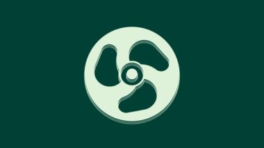 Beyaz dıştaki motor simgesi yeşil arka planda izole edildi. Tekne motoru. 4K Video hareketli grafik canlandırması.