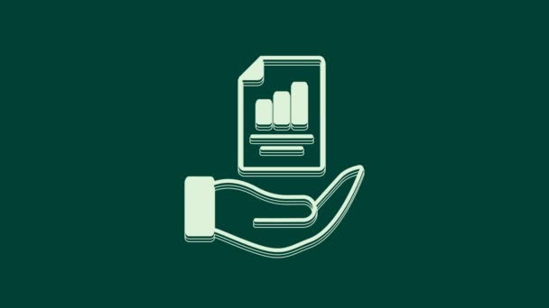 White Contract Hand Icon Isolated Green Background Insurance Concept Security — Stock Video