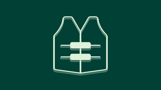 Άσπρο Σακάκι Εικονίδιο Απομονωμένο Πράσινο Φόντο Εικονίδιο Γιλέκο Ζωής Ακραίο — Αρχείο Βίντεο
