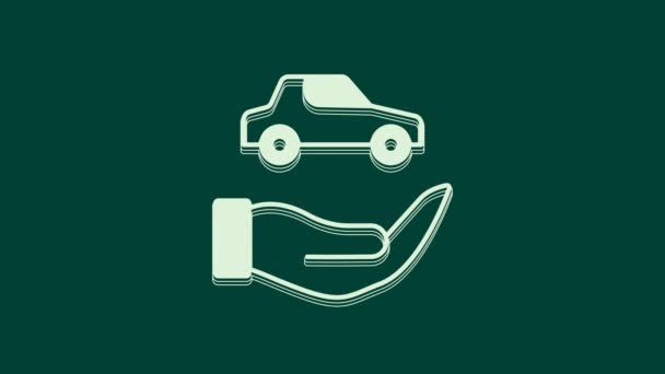 Biała Ikona Ubezpieczenia Samochodu Izolowana Zielonym Tle Koncepcja Ubezpieczenia Ochrona — Wideo stockowe