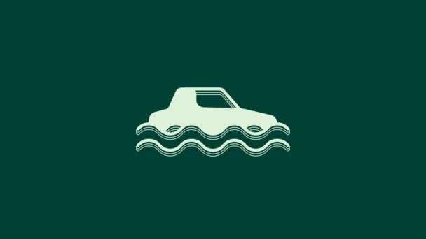 Ikona Bílého Povodňového Vozu Izolovaná Zeleném Pozadí Pojištění Koncept Povodňové — Stock video