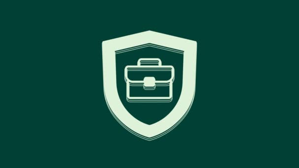 White Briefcase Shield Icon Isolated Green Background Insurance Concept Security — Stock Video