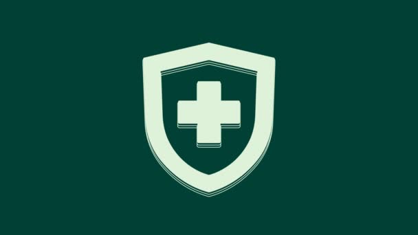 White Life Insurance Shield Icon Isolated Green Background Security Safety — Stock Video