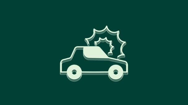 Ícone Seguro Carro Branco Isolado Fundo Verde Conceito Seguro Segurança — Vídeo de Stock