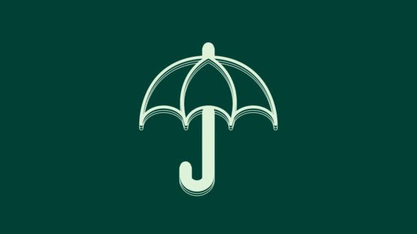 Witte Paraplu Pictogram Geïsoleerd Groene Achtergrond Verzekeringsconcept Waterdicht Icoon Bescherming — Stockvideo
