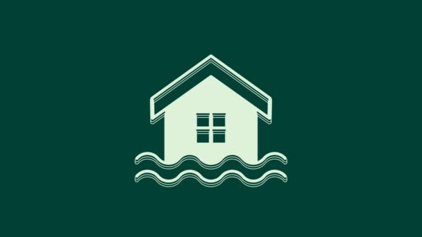 Ікона Білий Дім Ізольована Зеленому Тлі Дім Затоплюється Під Водою — стокове відео