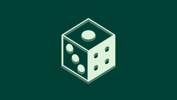 緑の背景に隔離されたホワイトゲームダイスアイコン カジノのギャンブル 4Kビデオモーショングラフィックアニメーション — ストック動画