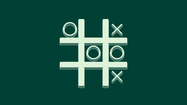 White Tic Tac Toe Game Icon Isolated Green Background Video — Video Stock