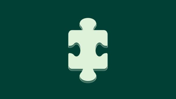 緑の背景に隔離された白いパズルの作品のおもちゃのアイコン 4Kビデオモーショングラフィックアニメーション — ストック動画