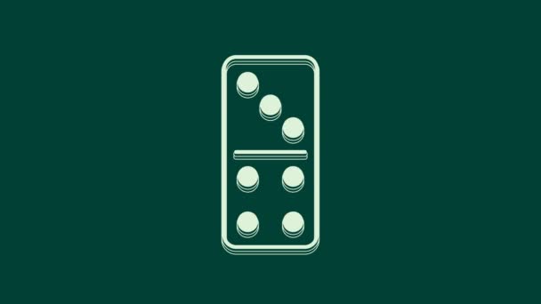 Vit Domino Ikon Isolerad Grön Bakgrund Video Motion Grafisk Animation — Stockvideo