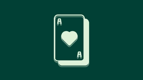 Ícone Cartas Baralho Branco Isolado Fundo Verde Jogo Casino Animação — Vídeo de Stock