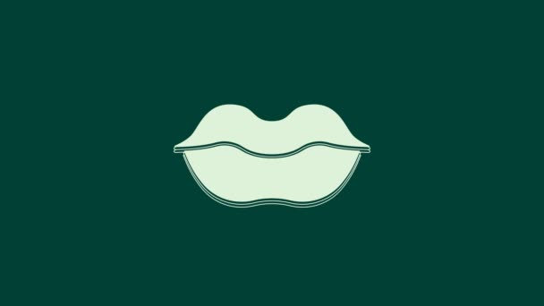 Ícone Lábios Sorridentes Brancos Isolado Fundo Verde Símbolo Sorriso Animação — Vídeo de Stock