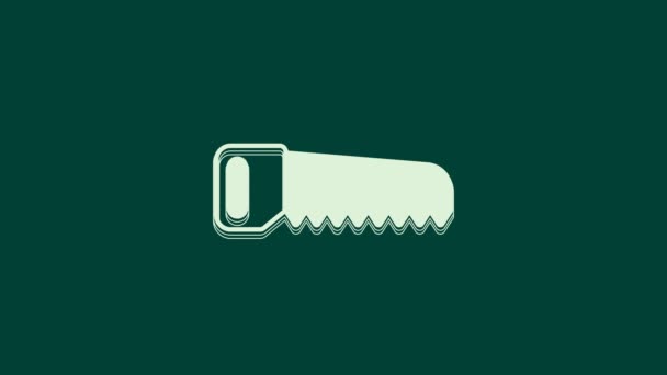 White Hand Saw Icon Isolated Green Background Video Motion Graphic — Stock Video