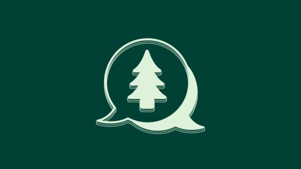 White Tree Icon Isolated Green Background Forest Symbol Video Motion — Stock Video